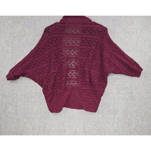 Papaya Open Knit Burgundy Batwing Cardigan Sweater Lightweight 3/4 Sleeve Size L - Picture 2 of 6